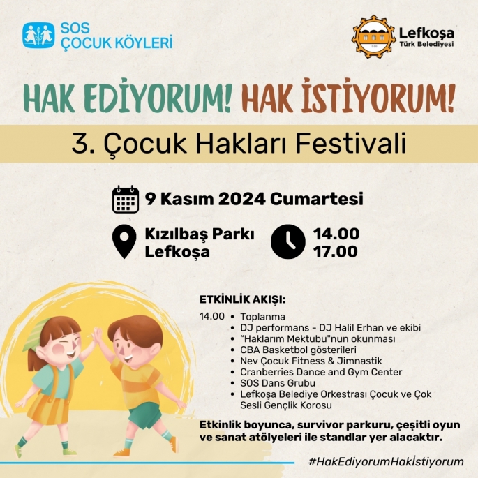 “3. Çocuk Hakları Festivali” 9 Kasım'da Lefkoşa Kızılbaş Parkı’nda yapılacak