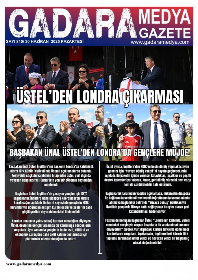 Başbakan Ünal Üstel,  Londra’da katıldığı 8. Kıbrıs Türk Kültür Festivali’nde önemli açıklamalarda bulundu.