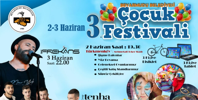 Beyarmudu Belediyesi 3.Uluslararası Çocuk Festivali bu akşam başlıyor