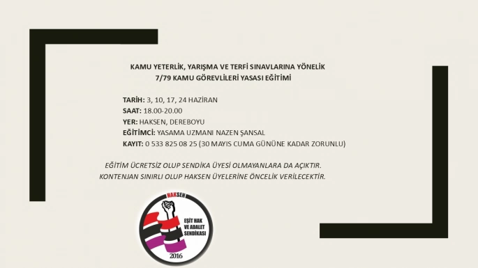  HAKSEN, Kamu Görevlileri Yasası eğitimi verecek