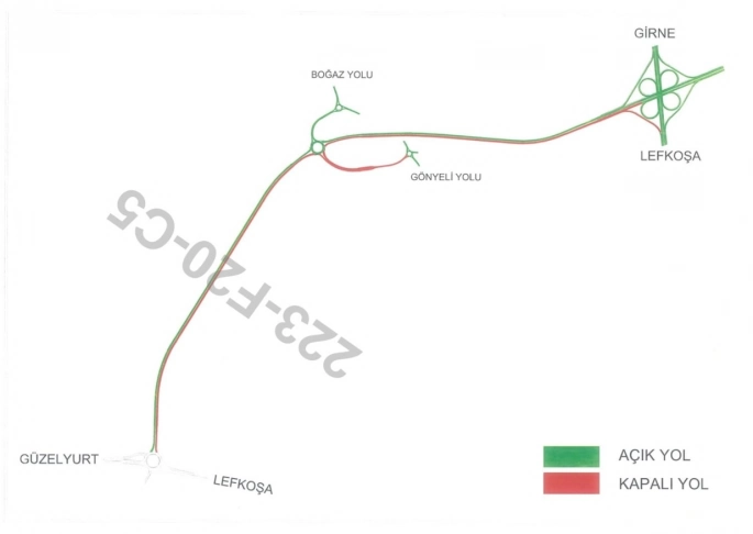  Lefkoşa Kuzey Çevre Yolunun bir kısmı 18.00’den itibaren trafiğe kapatılacak