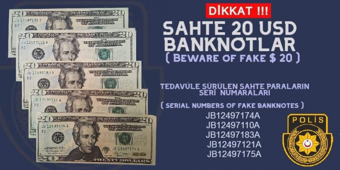 Sahte 20 USD Banknotlara Dikkat!