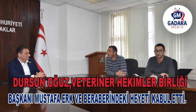 Tarım ve Doğal Kaynaklar Bakanı Dursun Oğuz, Veteriner Hekimler Birliği Başkanı Mustafa Erk ve beraberindeki heyeti kabul etti.